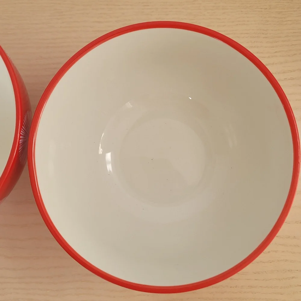 The Pioneer Woman Flea Market  Red White Turquoise Footed Bowl  6